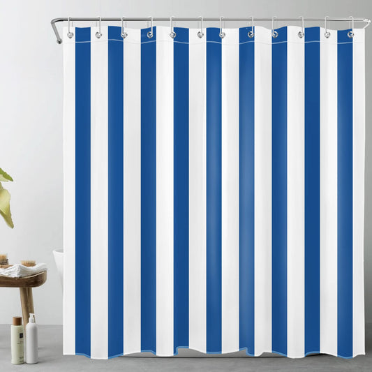 LB Navy Blue StripedBlue and White Lines Shower Curtains for Bathroom Simple Minimalist Geometric Polyester Anti Mould Waterproof Extra Long Bath