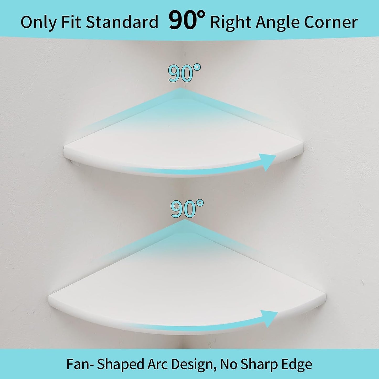 GIEANOO White Corner Shelf Wall Mount, Solid Oak Wood Set of 2 Floating Corner Shelf Round End Floating Speaker Shelf With Wire Hole Shelf for Small