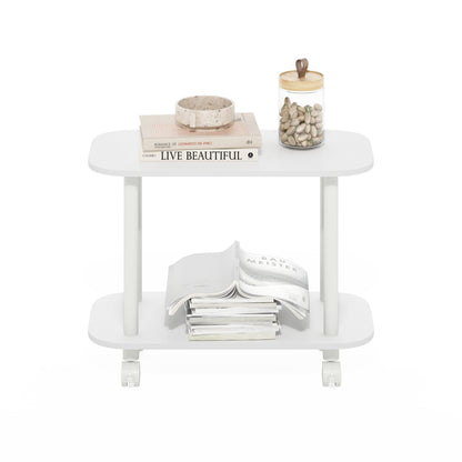 Furinno TURN-N-TUBE Side Table, 2-Tier Oval Sofa End Table with Wheels, Round Corner Night Stand, Bedside Table with Open Shelf, Toolless Assembly