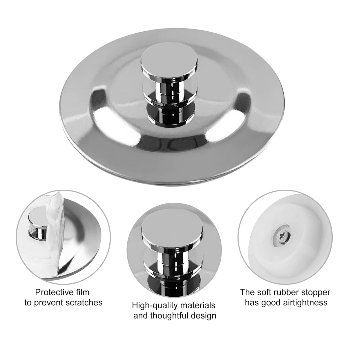 Ginddy Universal Bath Plug Replacement,42mm to 45mm Bath Plugs & Sink Plug Pop Up Sink plug Stainless Steel Drain Stopper for Bathtub,Washbasin and