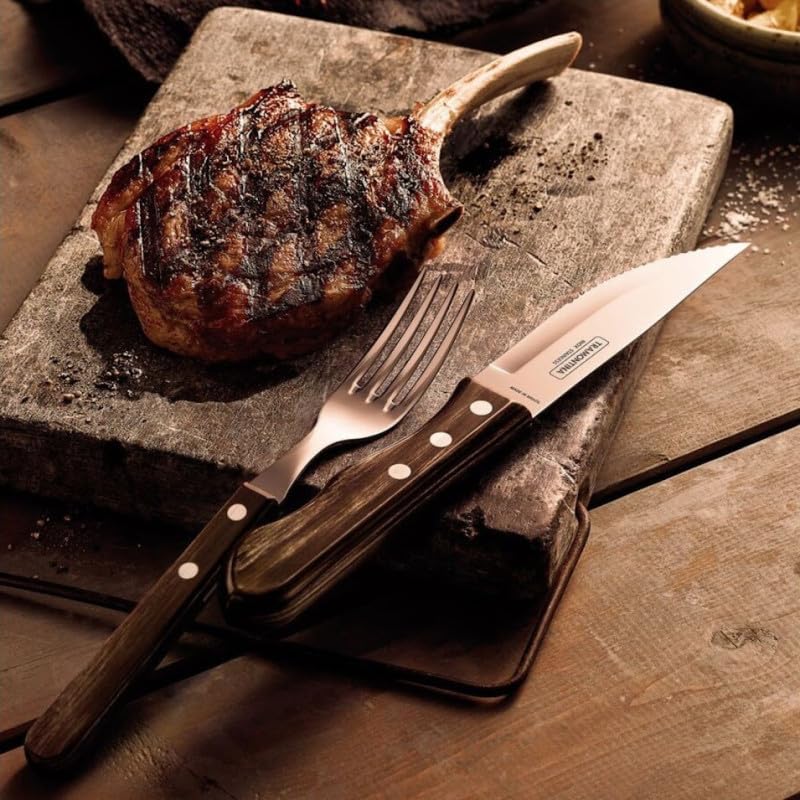 Tramontina Steak Forks, 6 Piece Jumbo Fork Cutlery Set with Wooden Handles, ?Camping, Kitchen, Rustic, Dishwasher Safe, 29899167