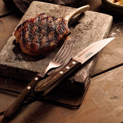 Tramontina Steak Forks, 6 Piece Jumbo Fork Cutlery Set with Wooden Handles, ?Camping, Kitchen, Rustic, Dishwasher Safe, 29899167