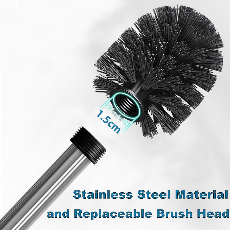 EINESIN Toilet Brush Replacement, Individually Changeable Brush with Strong Dense Bristles and Stainless Steel Handles, 8CM diameter