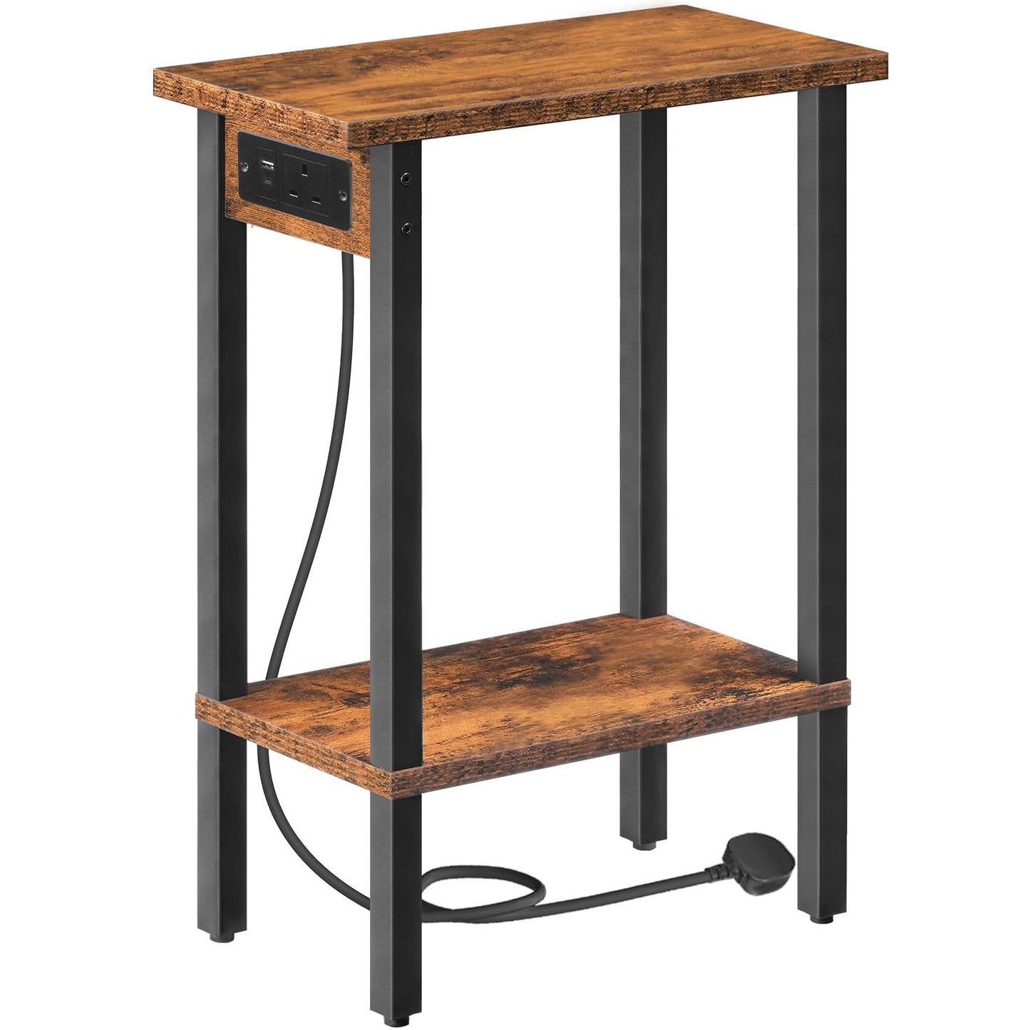 HOOBRO Small Side Table, 2-Tier Slim End Table with Charging Station, Narrow Bedside Table with Open Storage, for Small Spaces, Living Room, Bedroom