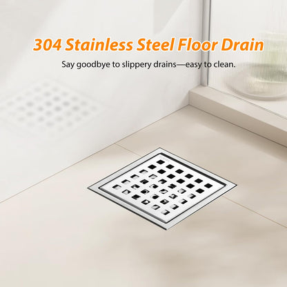 Aartner Shower Drain Square Stainless Steel Floor Drain, 15 x 15 cm, Floor Drain Shower, Hair Filter, 2-in-1 Tileable Drain Channel, Shower Drain