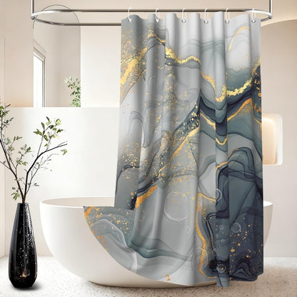 Xiaoterna 90x180cm Marble Shower Curtain Black Grey Gold Dots Waterproof Polyester Bathroom Curtain Luxury Modern Aesthetic Artistic Machine Washable