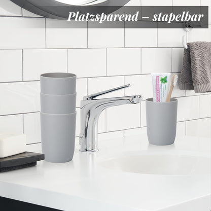 AstraLoom 280ml × 4 Toothbrush Cups Set, Stackable Portable Plastic Drinking Cup, Mouthwash Cup, Suitable for Bathroom/Kitchen/Picnic/Travel (Grey)