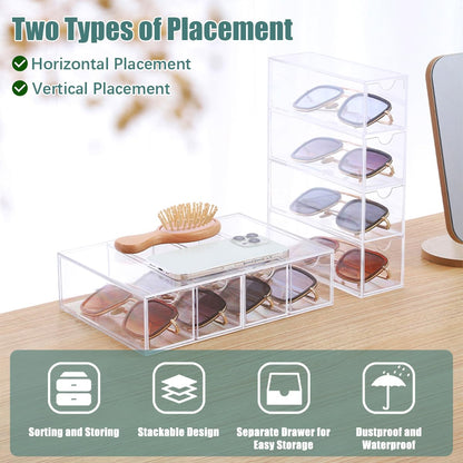 HMIEPRS 4-Drawer Sunglasses Organiser, Clear Acrylic Box