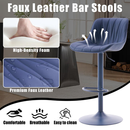 YOUNIKE Bar Stools Set of 2, Modern Upholstered Faux Leather Barstools with Back, Swivel Tall Adjustable Counter Height Bar Chairs, Entirely Navy Blue