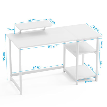 GreenForest Office Desk 120cm with Monitor Stand, Full White