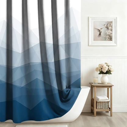 Xiaoterna Modern Concise Blue Shower Curtain Abstract Contemporary Aesthetics Waterproof Bathroom Curtain 3D Shadow White Geometric Lines Washable