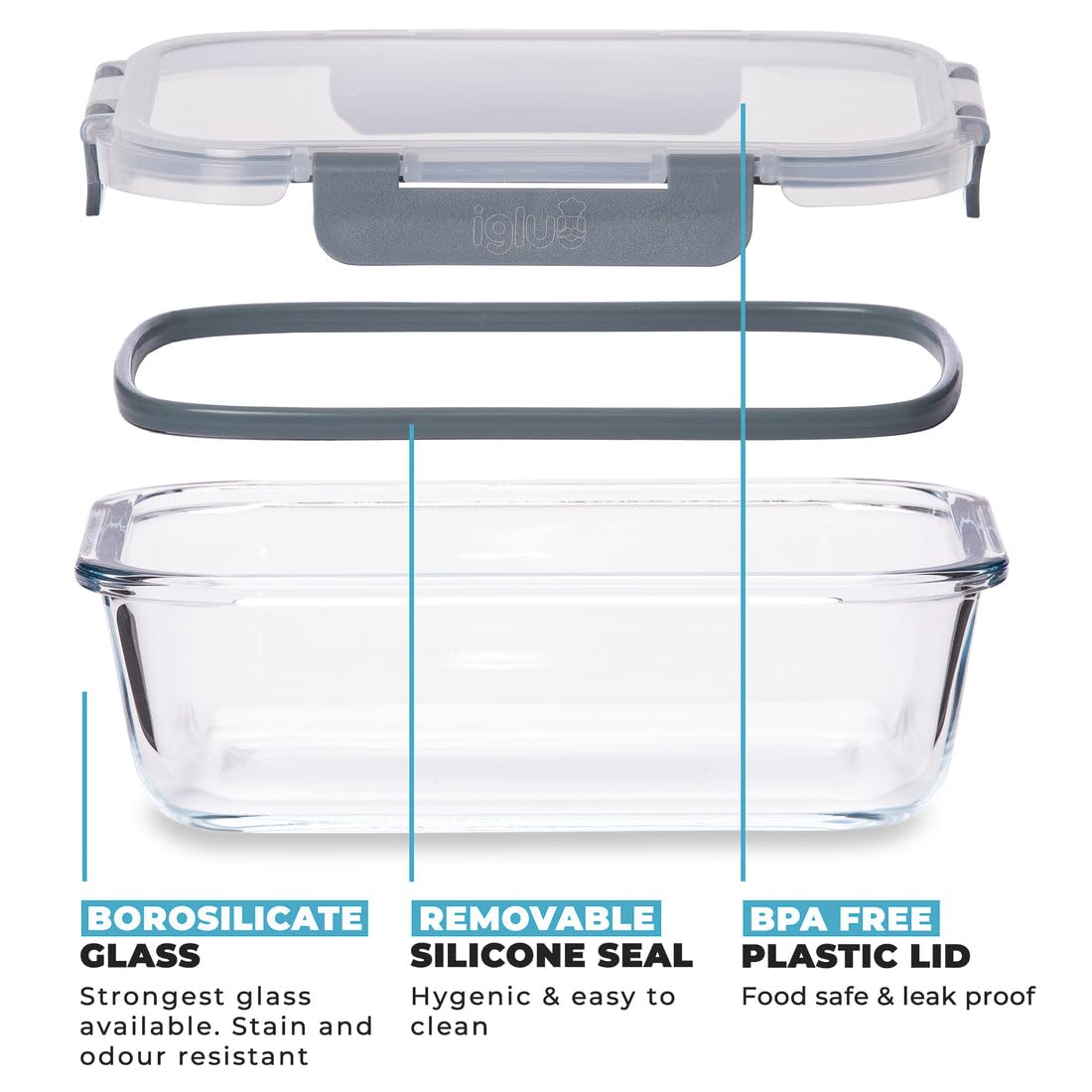 Igluu Meal Prep - Glass Containers with Leak-Proof Snap Lock Lids - Airtight Portion Control Food Storage. BPA-Free, Microwavable, Oven &