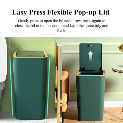 Bedroom Bin,Push Button Plastic Bin for Bedroom,10L Slim Bathroom Bin with Lid,Narrow Waste Bin for Bathroom Anti-Odour,Plastic Thin Trash Can for