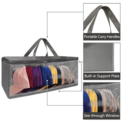 Hat Organizer for Closet, 8.6" Width Widened Design, Large Hat Box, Baseball Cap Storage Bag with Carrying Handles & Lid