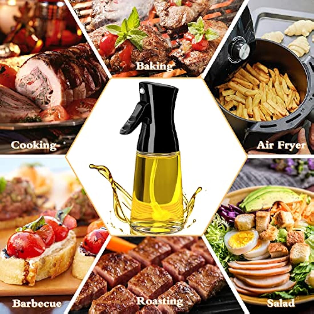Olive Oil Sprayer for Cooking, 180ML Glass Oil Dispenser Bottle with Brush, Canola Oil Vinegar Spray Mister for Kitchen, Refillable Gadgets Accessories Widely Used for Air Fryer, Baking, Grilling