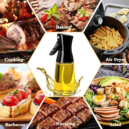 Olive Oil Sprayer for Cooking, 180ML Glass Oil Dispenser Bottle with Brush, Canola Oil Vinegar Spray Mister for Kitchen, Refillable Gadgets Accessories Widely Used for Air Fryer, Baking, Grilling