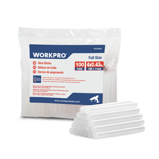 WORKPRO 100 x 100 x 11 mm Hot Glue Sticks, Universal Transparent Glue Sticks for Hot Glue Gun, Ideal for DIY, Crafts, Hobbies
