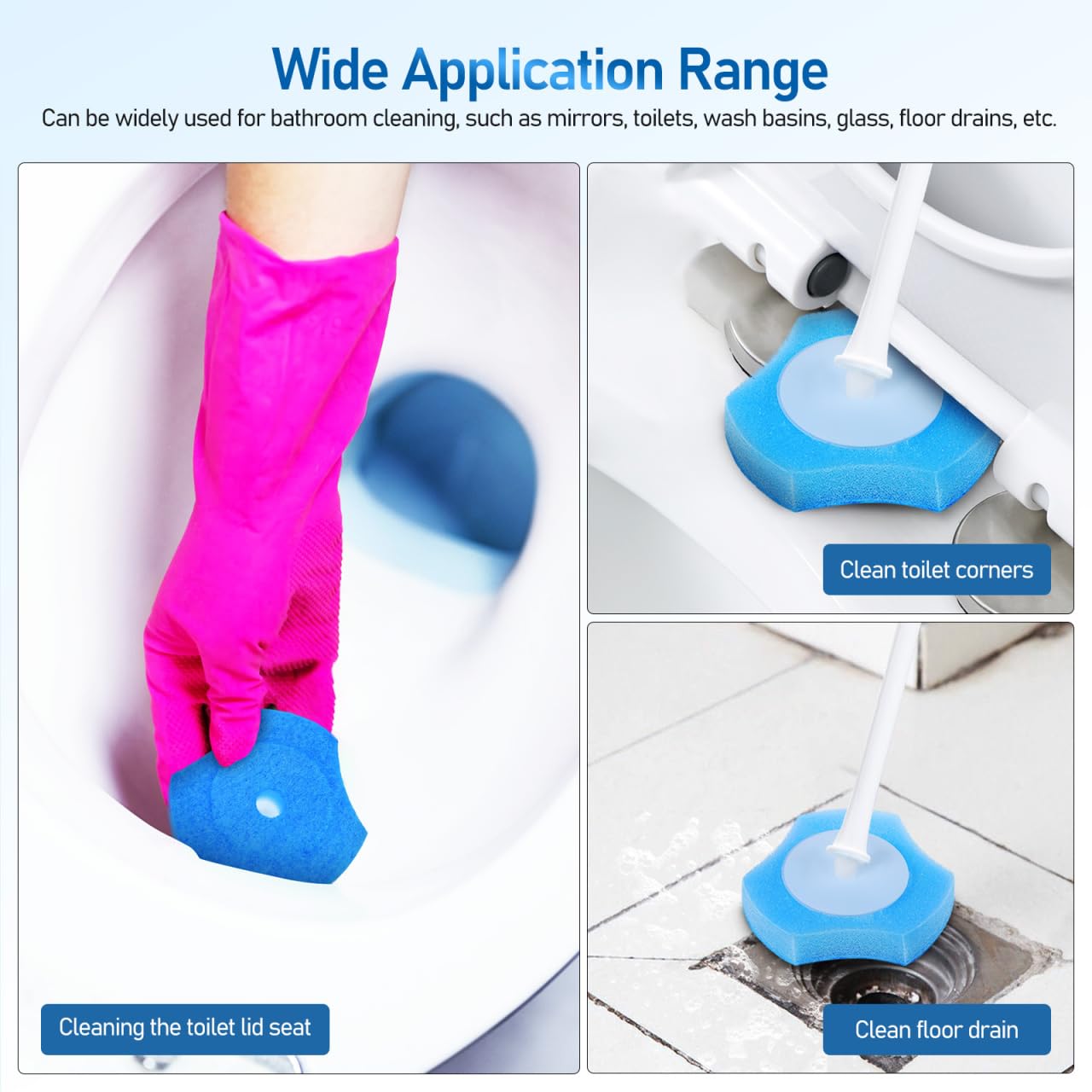 TOPBATHY 30 Pack Disposable Toilet Brush Refills Sponge Brush Head Replacement for Toilet Cleaner Flat Bottom Cleaning Pads Easy Attach Refills for