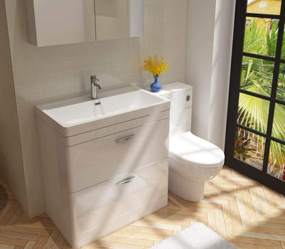 Cyrenne High Gloss White Floor Standing Vanity Basin Storage Unit Cabinet & Polymarble Soft Edges Sink - 800mm