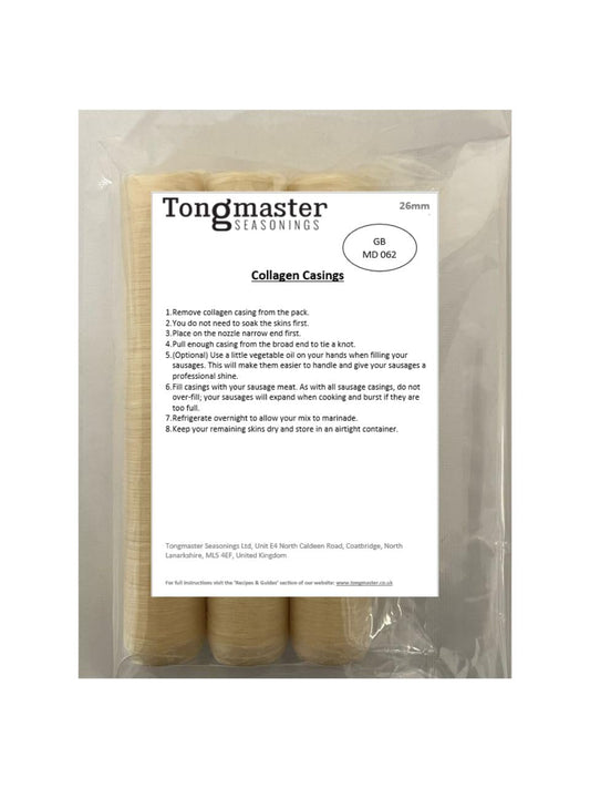 Tongmaster Collagen Edible Sausage 3 Casing Skins of 26 mm Diameter 120ft total length