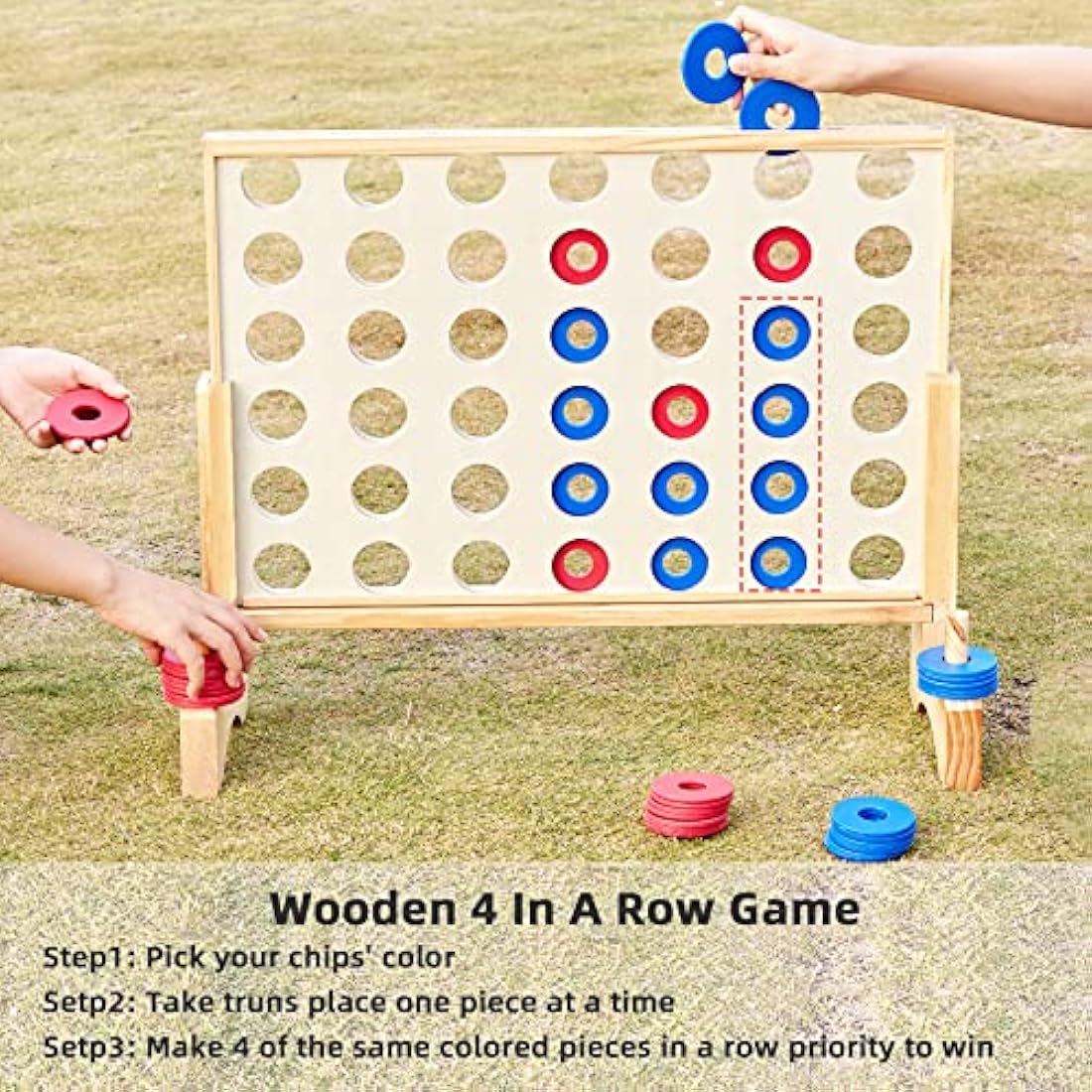 Pointyard 26*22In Giant Wooden 4 in a Row Toy, Outdoor Game for Family Fun, Yard Game for Adults and Kids, Toys with 42 Pcs Chips & Durable Carrying Bag, Halloween Party Game Gifts for Kids and Adults