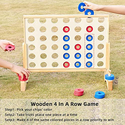 Pointyard 26*22In Giant Wooden 4 in a Row Toy, Outdoor Game for Family Fun, Yard Game for Adults and Kids, Toys with 42 Pcs Chips & Durable Carrying Bag, Halloween Party Game Gifts for Kids and Adults