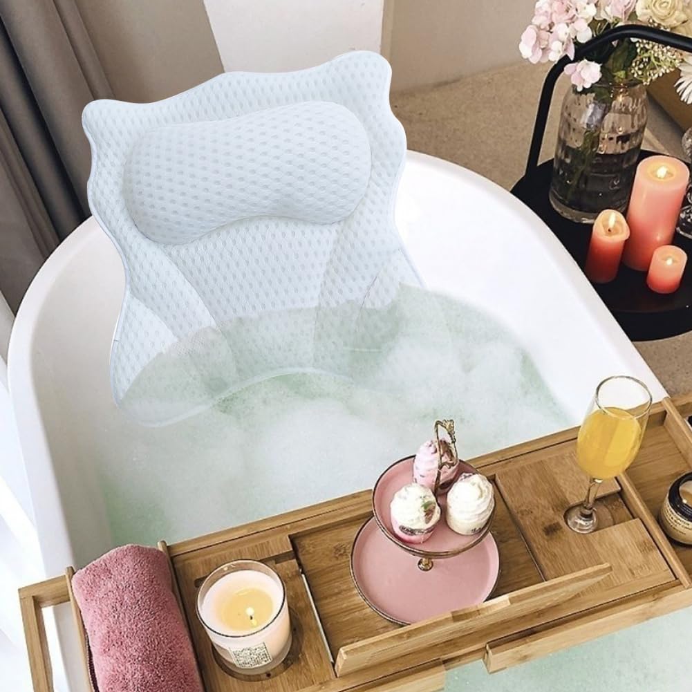 Bath Pillow,Bath Pillows for Head and Neck with 6 Suction Cups,Bath Cushion
