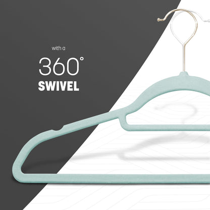 KEPLIN Velvet Hangers 20 Pack - Non-Slip Clothes Hangers with Tie Bar & 360° Hook - Durable & Sturdy, Space-Saving Wardrobe Organisers for Suits
