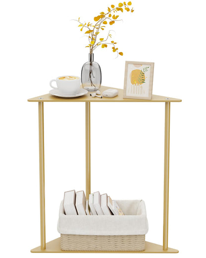 Yawinhe Triangle Metal Side Table,2-Tier Small Corner Table,Golden,1 Pack