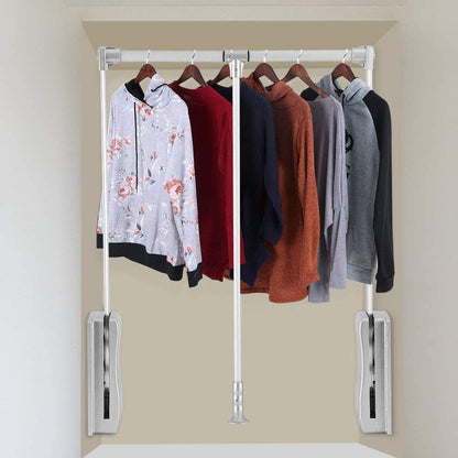 Nisorpa Pull Down Clothes Rail Adjustable 890-1210mm Wardrobe Lift Large Extendable Cloth Hanger Soft Return Storage System with Aluminium Rod Space