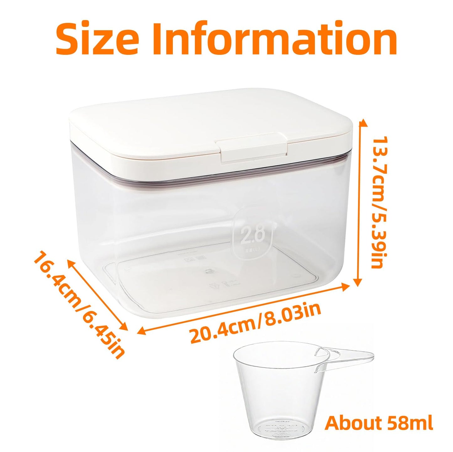 2.8L Laundry Detergent Storage Box with Lid & Measuring Cup, Large Capacity Washing Powder Dispenser, Dishwasher Pods Sealed Holder