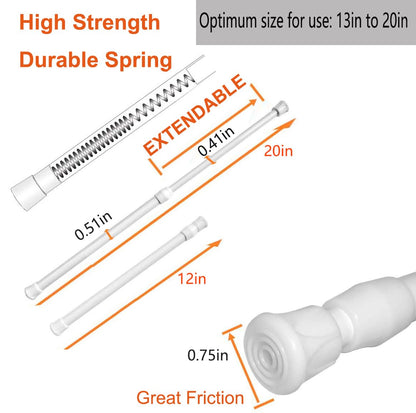 2 Pack Small Tension Rods 12 in to 20 Curtain Rods Window Rods in Extendable Width Spring Cupboard Bars for Kitchen Utensils, Closet, and Cabinet