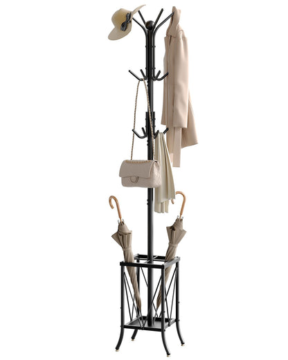 CHOEZON Coat Rack Freestanding, Coat Stand with Umbrella Holder, Entryway Hanger Stand with12 Hooks, Metal Hall Tree for Bags, Coats, Hats, Entryway