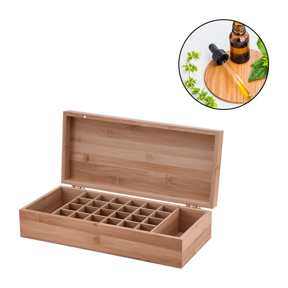 RoseFlower Bamboo Essential Oil Storage Box Home Fragrance Carrier Case, Holds 26 Bottles for 5, 10, 15ml