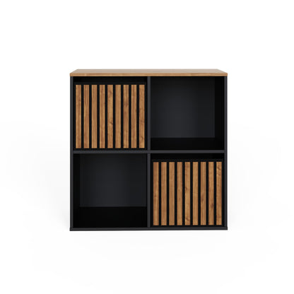 GFW Kube Cube Storage Unit with Open & Hidden Storage, Black & Walnut Effect Shelving Unit for Living Room, Bedroom or Office