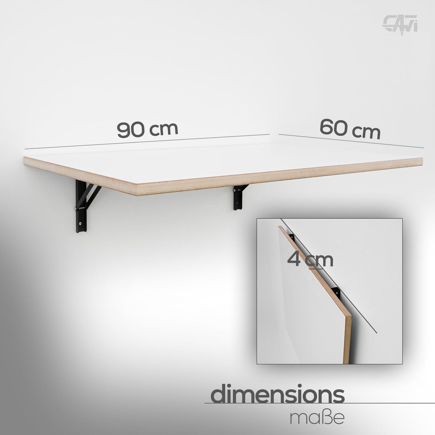 CAWI Sturdy Wall Folding Table Made of Solid Wood: Space-saving, Foldable Kitchen Table and Floating Desk, Laminated MDF Folding Table