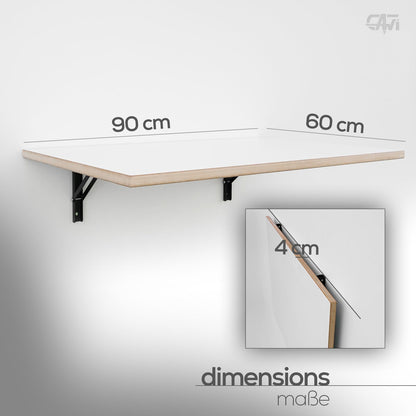 CAWI Sturdy Wall Folding Table Made of Solid Wood: Space-saving, Foldable Kitchen Table and Floating Desk, Laminated MDF Folding Table