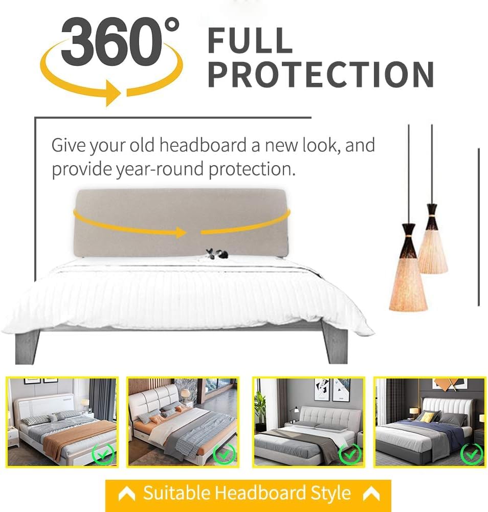 DUJUIKE Headboard Slipcover for Queen Bed, Stretch Bed Headboard Cover, Dustproof Protector Cover for Linen Tufted Upholstered
