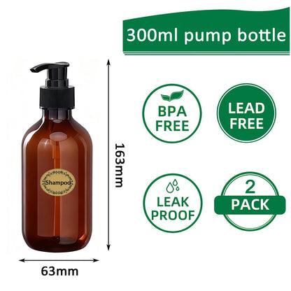 2Pcs Pump Bottle Dispenser, Alledomain 300ML/10OZ Refillable Empty Press Pump Bottles