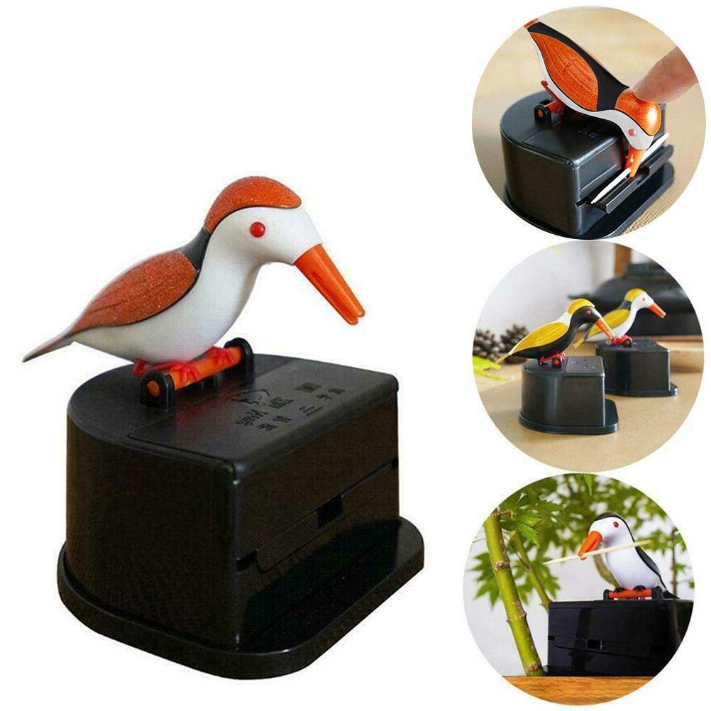 Mrisata Toothpick Dispenser, Automatic Bird Toothpick Box Bird Woodpecker Toothpick Dispenser, Table Toothpick Box Case Storage Organizer Box
