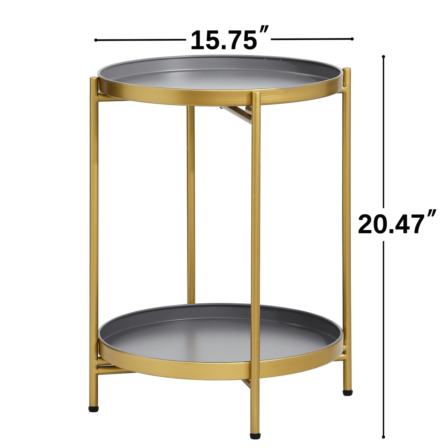 Mordchil EU 2-Tier Round End Side Table, Small Metal Side Table with Removable Tray, Folding Accent Tables for Living Room, Balcony