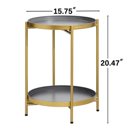Mordchil EU 2-Tier Round End Side Table, Small Metal Side Table with Removable Tray, Folding Accent Tables for Living Room, Balcony