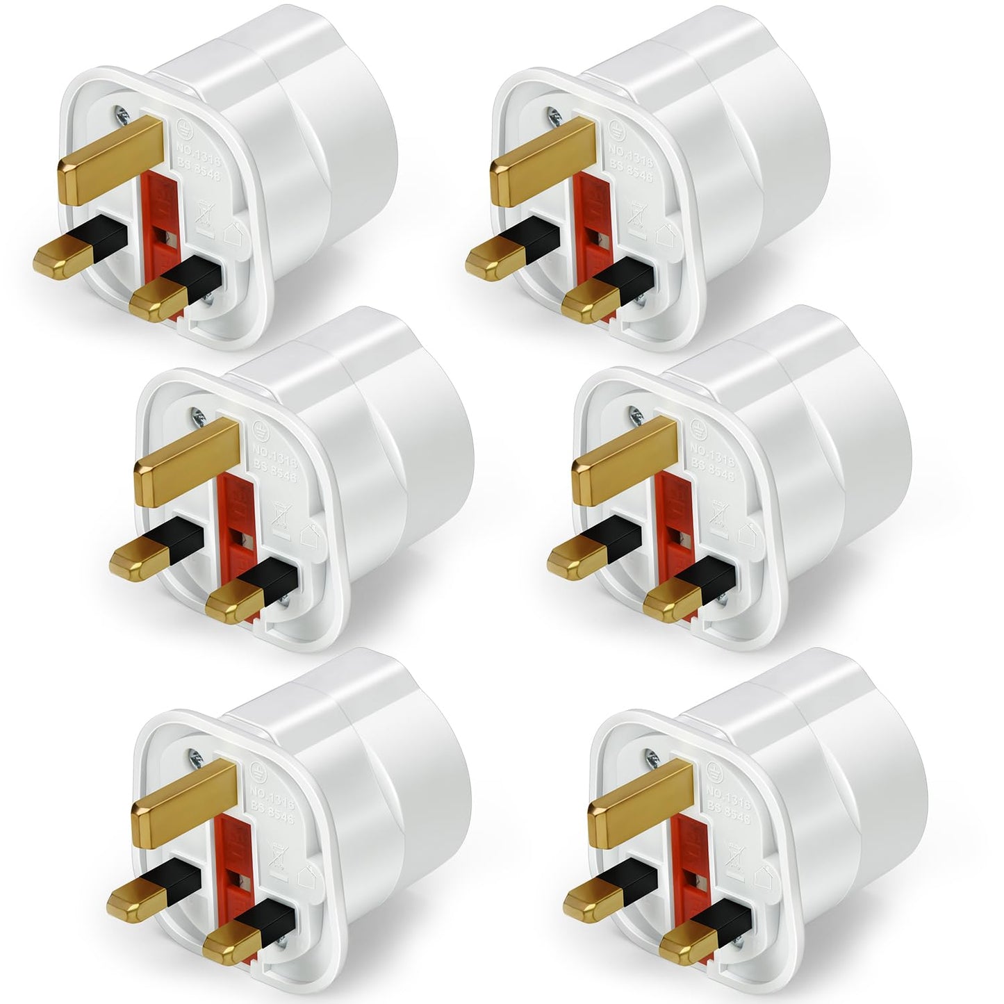 VGUARD European to UK Plug Adapter 6 Pack (NOT for UK Shavers/Toothbrushes Bathroom Plugs), EU to UK Plug Adapter 2 Pin Plug Adaptor to 3 Pin for