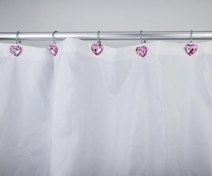 12PCS Shower Curtain Hooks, Heart Shaped Rhinestone Rings, Stainless Steel Rust Resistant Bathroom Decor Hangers for Curtains Bathroom Home Decor
