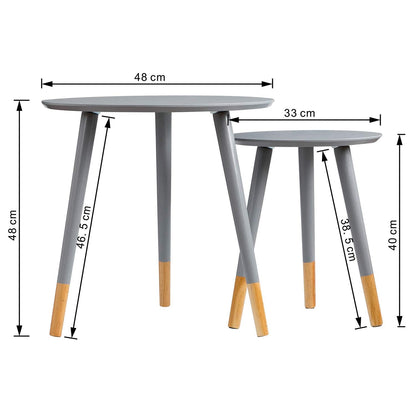 Aspect Dina Set of 2 Nesting, Occasional Table (Grey), wood, 48 x48 S:33 Diameter x40(H) cm, WNT12GY