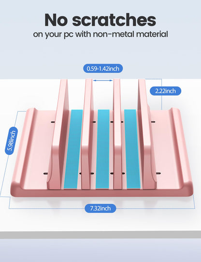 VAYDEER Vertical Laptop Stand - Space Saving & Adjustable 5-in-1 3 Slots for MacBook, Notebook, iPad & Laptops up to 17.3 Inches - Pink
