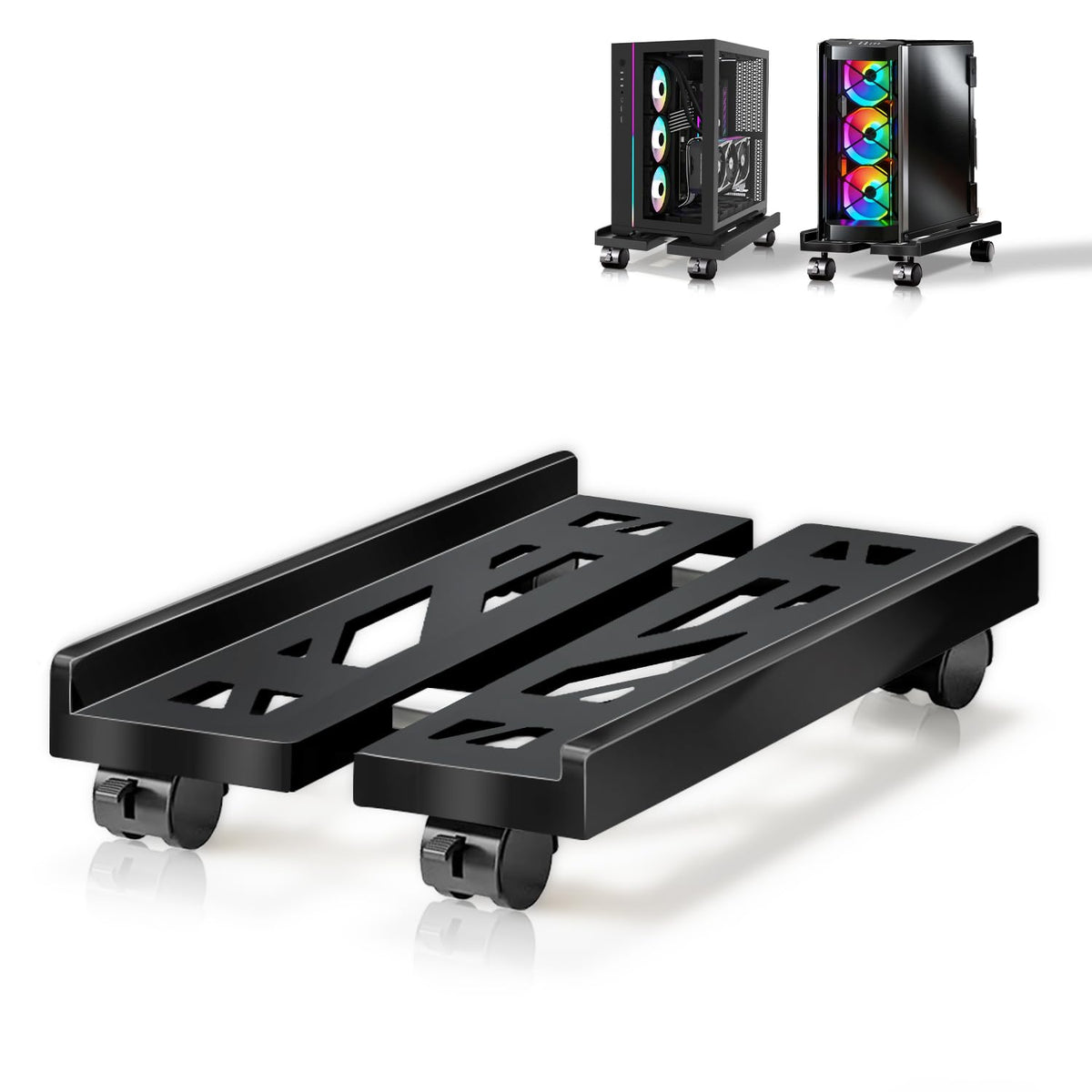 Hmfmdy CPU Stand for PC, Desktop Computer Tower Stand, Adjustable CPU Holder, Universal Mobile PC Stand with Rolling Lockable Castors
