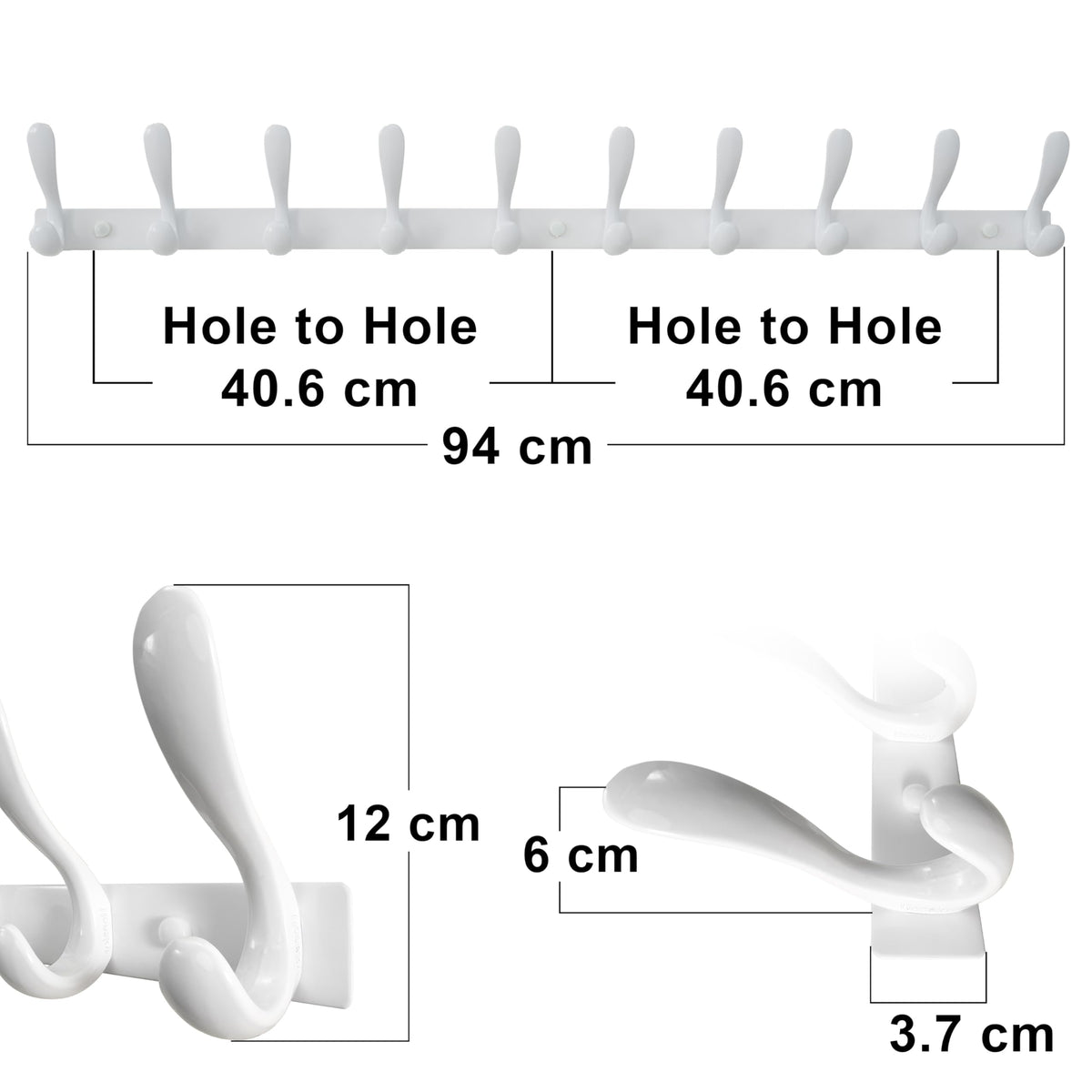 HONSKY Wall Mounted Coat Rack - 94cm Long Heavy Duty Metal 10 Double Hook, Sturdy & Space-Saving, for Hallway,Bedroom, Entryway, Holds Jackets