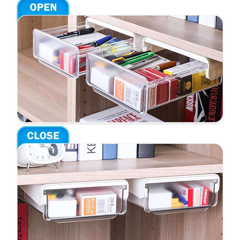 CMOISO Under Desk Drawers, Under Table Drawer, 2PCS Creative Desk Sticker Hidden Drawer, Desktop Organizer Drawer Tray for Home and Office (White)