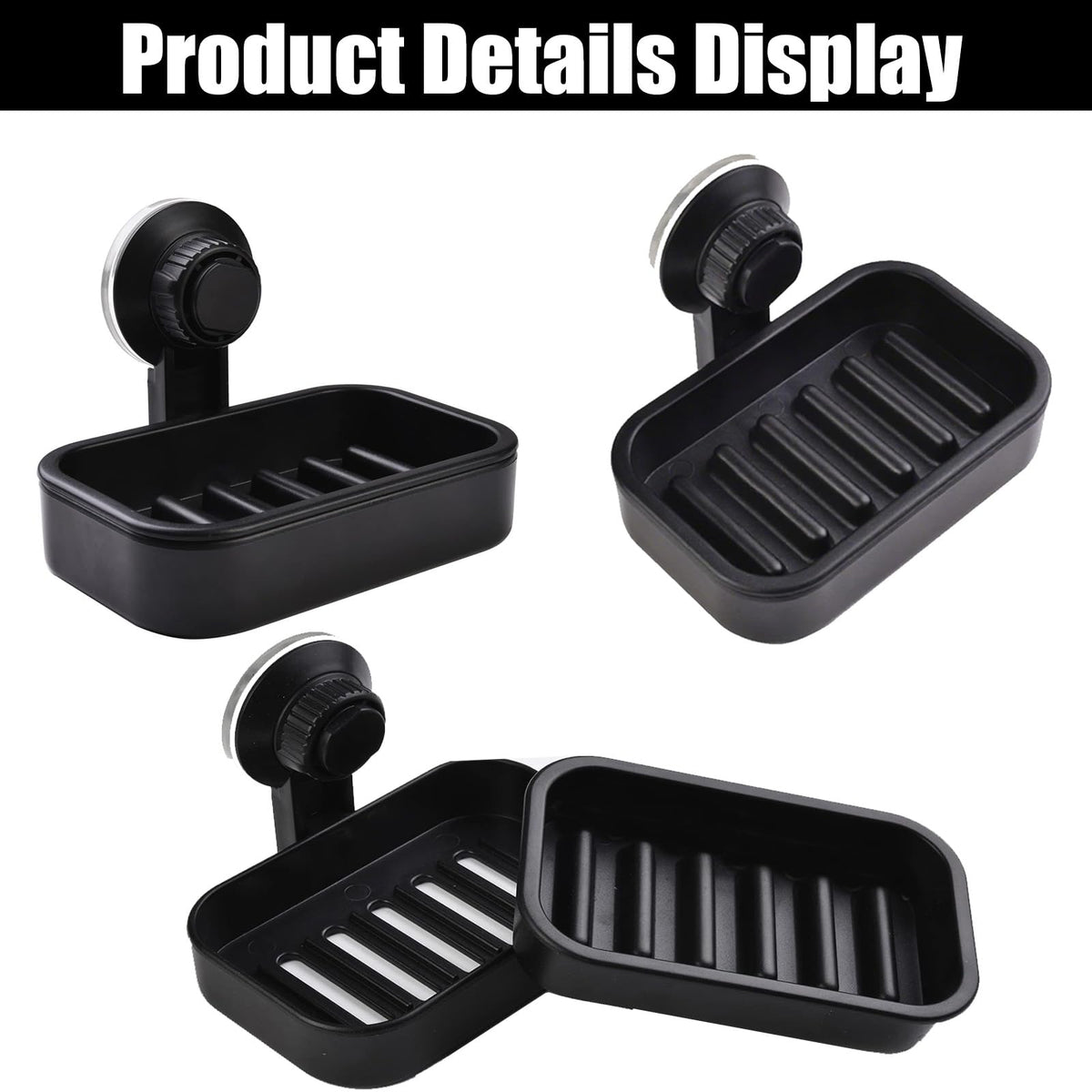 Suction Soap Dish for Bathroom, Shower Soap Bar Holder Tray with Drainage